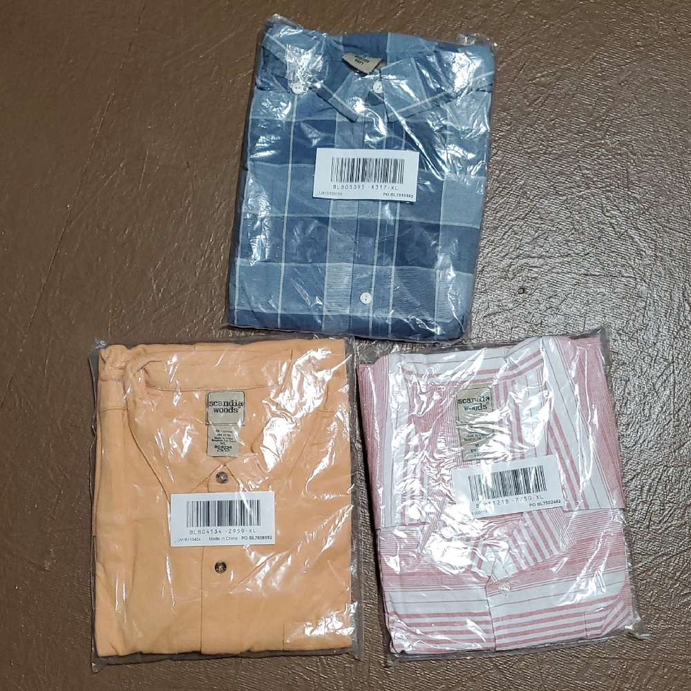 3-Pack Button-Up Shirts - Blue, Peach, Pink Stripes XL